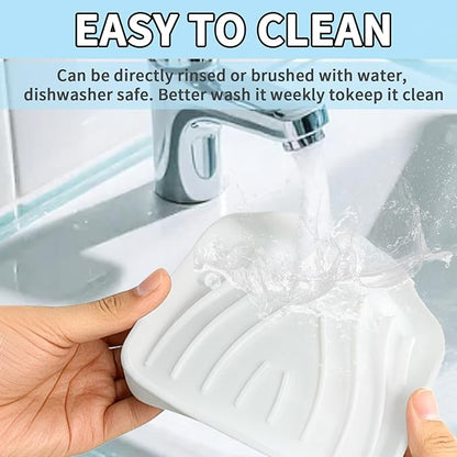 2 Pack Silicone Soap Dish with Drain, Self Draining Bar Soap Holder for Shower, Silicone Dish Soap Tray, Bathroom and Kitchen Sink Organizer, White