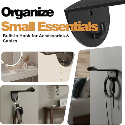 Adhesive Hat Hooks for Wall, 8 Pack, 2.9" Cowboy Hat Rack Prevents Deformation, Hat Hangers with Key Hook for Baseball Caps & Fedora, Drill or Stick, Western Decor Organizer, Black