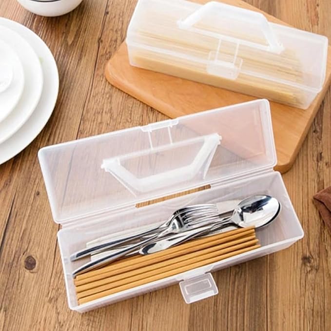 Noodle Storage Box, Plastic Pasta Storage Container with Handle Spaghetti Food Storage Box Multifunctional Airtight Organizer for Noodles, Tableware, Fruits Snacks(White,11.6x3.9x3.5in)