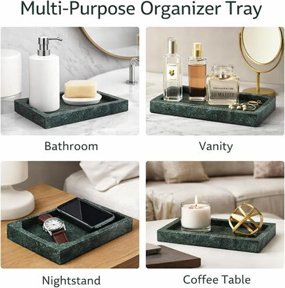 Natural Green Marble Tray for Bathroom | Kitchen | Vanity | Desktop, Stone Organizer for Coffee Table, Dresser, Nightstand, Candles, Soap, Towel, Plant, Jewelry (10" x 6"), Rectangular