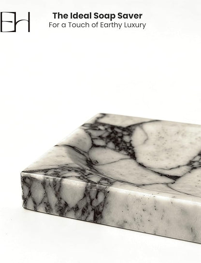 Marble Soap Dish for Shower - Stone Soap Tray Holder, Natural Soap Bar Holder Countertop Caddy, Marble Bathroom Accessories (Calacatta Violet)