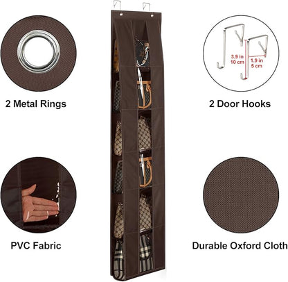 Lirex Over the Door Organizer, 2 Pack Handbag Storage with 6-Tier Space-Saving for Door or Closet, Handbag Hanger, Dark Brown