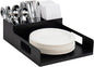 Mind Reader Utensil Napkin and Plate Organizer Tray, Countertop Caddy with 7 Compartments, Holds Plates up to 10.5 Inches, Breakroom and Buffet Organizer, Plastic, Black