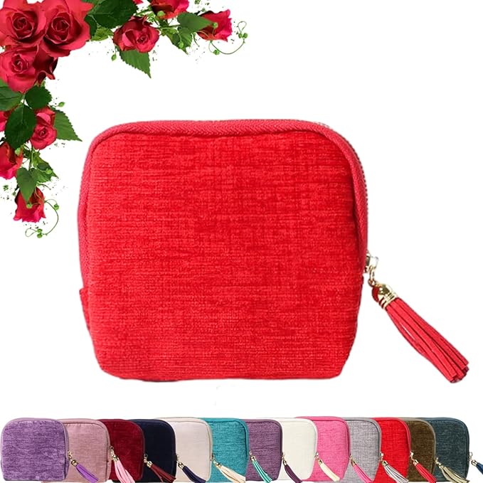 Travel Jewelry Case, Portable Foldable Box Mini Jewelry Travel Bag with Tassel Zipper Design, Soft Velvet Organizer Pouch for Bangle, Five Compartments