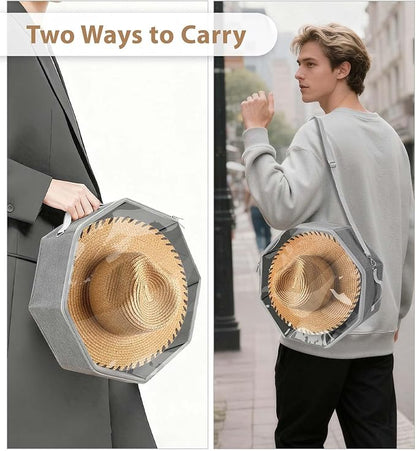 Livelab Hat Box for Travel & Home Storage, Side Reinforced Octagonal Hats Organizers, Crush-proof, Dust-proof Hat Boxes Holder Closet Storage for Cowboy, Panama & Fedora Hats | Grey