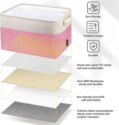 BALEINE 2 Pack Fabric Closet Storage Bins for Shelves, Linen Closet Organizers and Storage, Decorative Baskets for Organizing, Shelf, Clothes, Home, Office (Pink, 12"x8"x8")