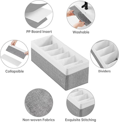 3 Packs Fabric Belt Organizer, 6 Grids Belt Organizer for Closet and Drawer, Foldable Dresser Drawer Organizers, Tie Storage -GreyWhite