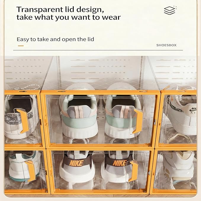 Clear Stackable Foldable Plastic Shoe Storage Boxes, 15 Pack Shoe Rack Shoe Organizer Space‑Saving Shoe Container for Closet Wardrobe Bedroom Entryway