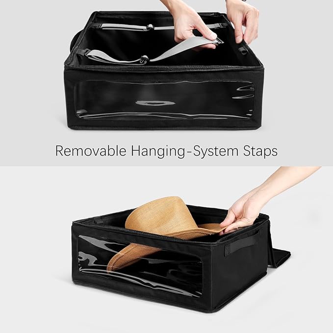 WOMACO Cowboy Hat Box, Hard Top Hat Storage Case for Cowboy Hats, Stackable Hat Organizer Foldable Hat Protector Bag with Handle (Black, 1 Pack)