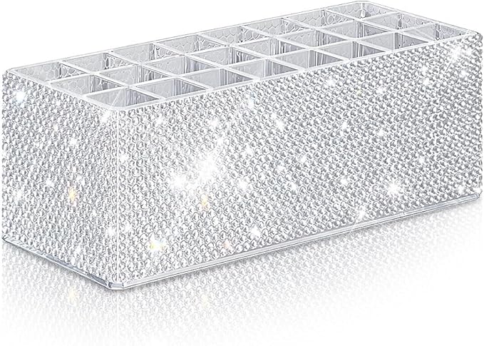 Bling Acrylic Lip Gloss Organizer for Tall Lip Gloss Lipstick Products,Glitter Beauty Makeup Holder 24 Space Organization Container Sparkle Storage Display Case