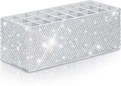 Bling Acrylic Lip Gloss Organizer for Tall Lip Gloss Lipstick Products,Glitter Beauty Makeup Holder 24 Space Organization Container Sparkle Storage Display Case