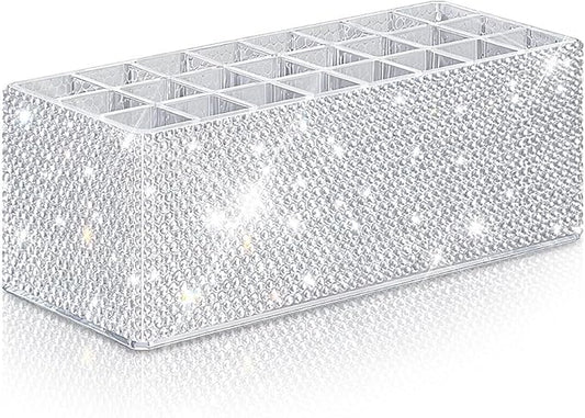 Bling Acrylic Lip Gloss Organizer for Tall Lip Gloss Lipstick Products,Glitter Beauty Makeup Holder 24 Space Organization Container Sparkle Storage Display Case