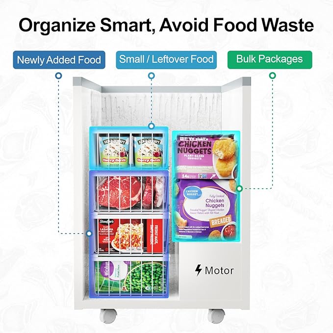 iSPECLE Deep Freezer Organizer, 8 Pack Wire Baskets for 5 Cu.Ft Chest Freezer & Upright Freezers (Over 8.5 Cu.Ft), 14" x 9.4" Stackable Heavy Duty Storage Bins Easy Access to Sort Meat, White