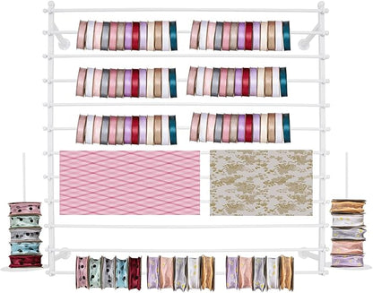 Wall Mounted Display Rack, 12 Layer Wall Wrapping Paper Ribbon Organizer, Scarves Tie & Scarf Rack Belts Towel Holder for Home, Retail Stores, Flower Shop (White)