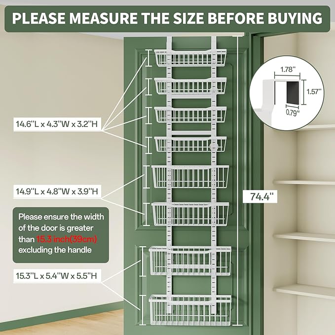 Eastherry Over The Door Organizer，8-Tier Over The Door Pantry Organizer with Adjustable Baskets，Metal Hanging Pantry Organizers and Storage for Kitchen, Back of Door Seasoning Rack (White)