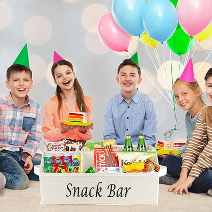 Snack Organizer for Countertop, Trapezoid Fabric Snack Bin with Side Handles, 6 Compartment Snack Basket Container, Lightweight Snack Bar Station Organizer, Kitchen Pantry Storage-Beige