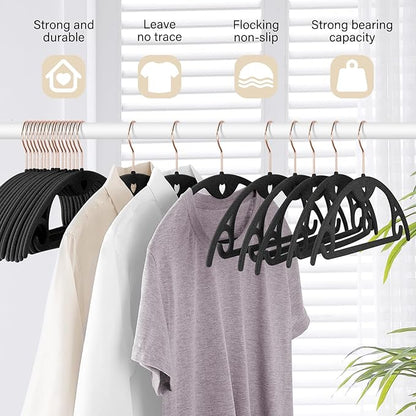 Velvet Hangers 30 Pack: Felt Clothes Hangers Heavy Duty Shirt Sweater Hangers No Shoulder Bump Non Slip Slim Thin Coat Hangers for Closet - Black Grey/18 XL