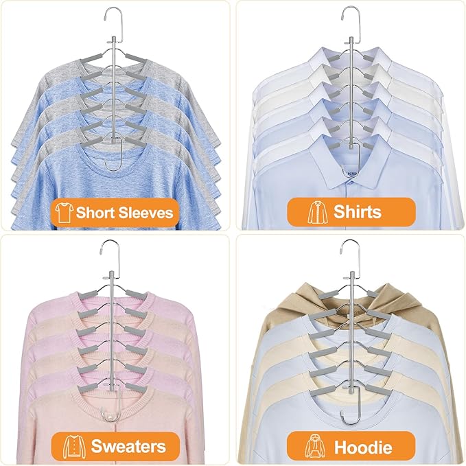 TOPIA HANGER Clothes Hanger Space Saving, 6 Tier Shirt Coat Hangers Space Saving No Bump Shoulder Hangers with No Slip Foam Padded Closet Organizers and Storage for Men and Women 2 Pack CT87G