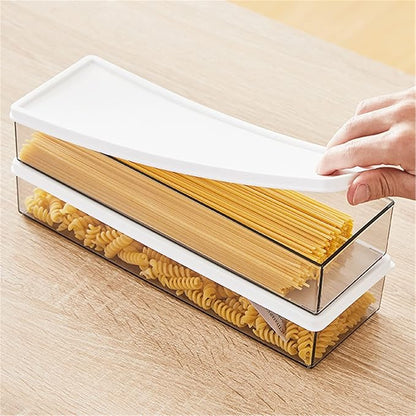 Hanobe Pasta Containers for Pantry Large Spaghetti & Noodle & Lasagna Canister 3 Pcs Clear Grey Rectangular Canister with Lock Lids Durable BPA-free Plastic Food Keeper for Kitchen Cabinet