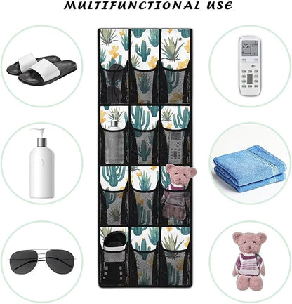 Cactus Hanging Organizer for Cruise Ship Essentials,Mesh Pocket Over the Door Shoe Organizer Space Saving Large 12 Pockets Sturdy Quick Dry Mesh Organizer Hanging with 2 Holes
