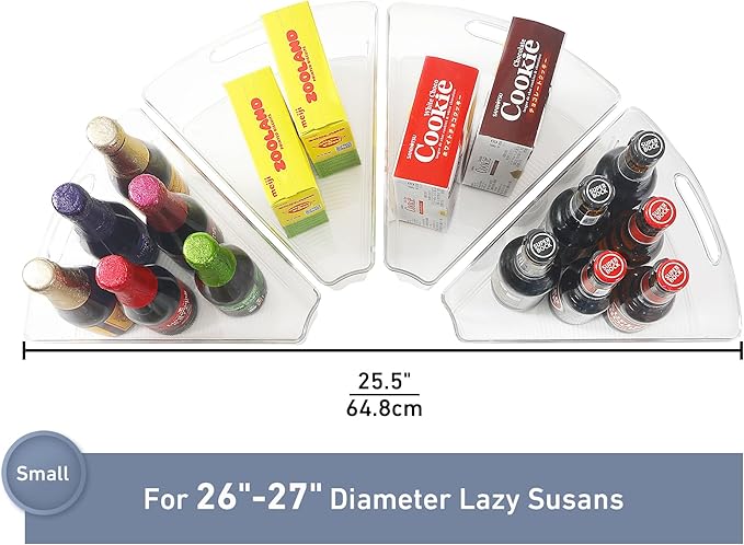 Leeden Lazy Susan Organizer for 26" Diameter Corner Lazy Susan, Plastic Kitchen Cabinet Storage Bins with Handle, 4 Packs, 1/8 Wedge - Food Safe, BPA Free