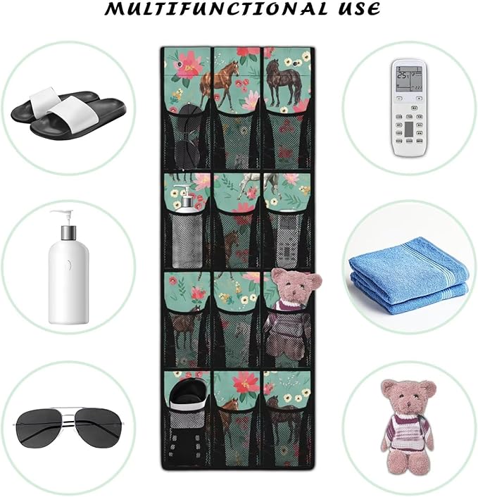 Cute Horse Over The Door Organizer 12 Pockets Door Hanging Shoe Organizer for Office Easy to Install Wall Hanging Storage for Closet Space Saving Shoe Holder Hanger