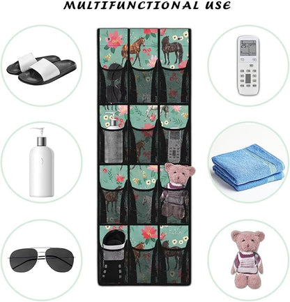 Cute Horse Over The Door Organizer 12 Pockets Door Hanging Shoe Organizer for Office Easy to Install Wall Hanging Storage for Closet Space Saving Shoe Holder Hanger