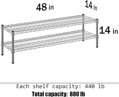 14" Deep x 48" Wide x 14" Height Wire Shelving Kit | 2-Tier | NSF Commercial Storage Rack Unit