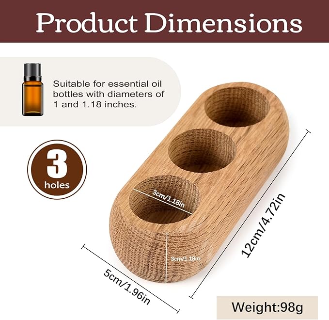RoseFlower Wooden Essential Oil Display Storage Organizer Holder Stand - 3 Slots Red Oak Wood Rack - Holds up to 3 Aromatherapy Bottles - Ideal Gift Presentation Shelf