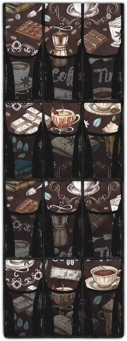Coffees Over The Door Closet Organizer 12 Pockets Wall Hanging Storage for Living Room Space Saving Behind Door Organizer for Closet Mesh Fabric Multi-Funtion Storage Bag