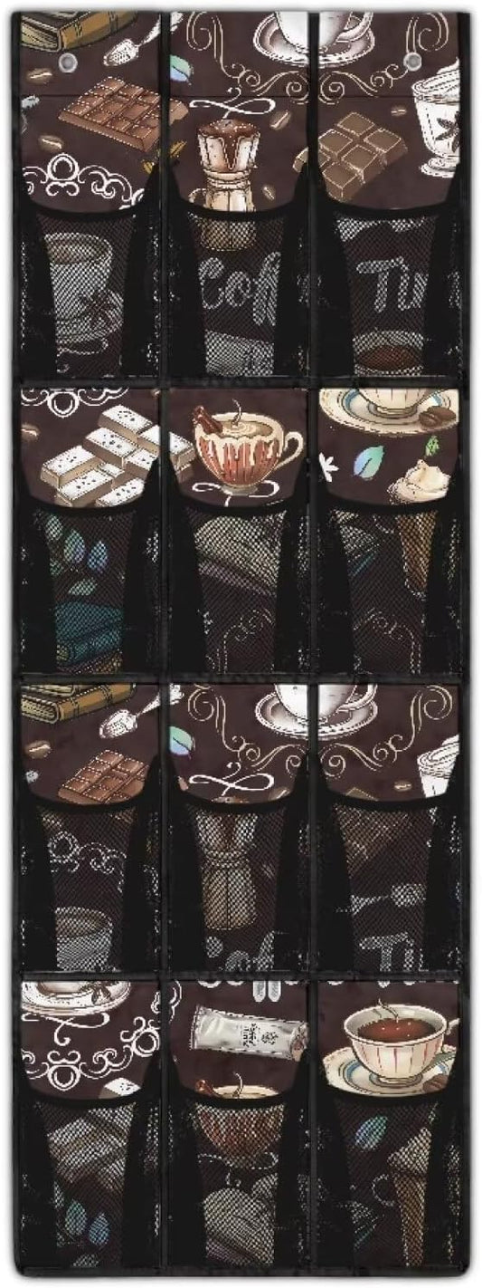 Coffees Over The Door Closet Organizer 12 Pockets Wall Hanging Storage for Living Room Space Saving Behind Door Organizer for Closet Mesh Fabric Multi-Funtion Storage Bag