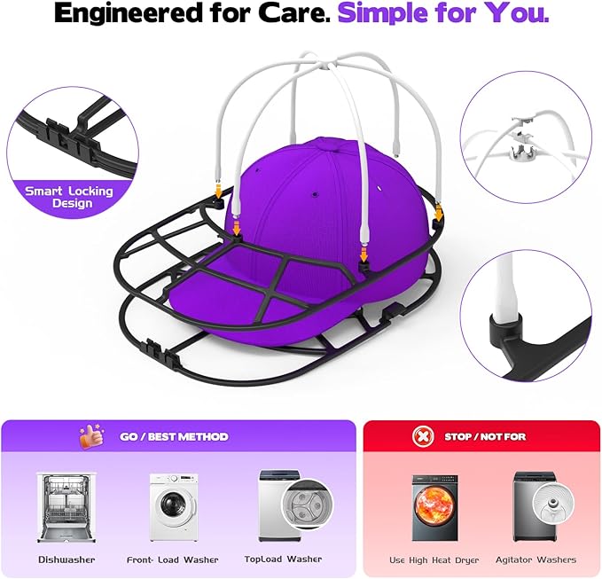 Hat Washer Cage with Mesh Bag – Baseball Cap Cleaner for Washing Machine & Dishwasher, 1 Set (Assembly Required)