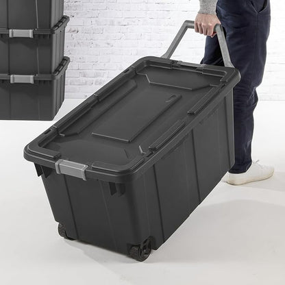 Extra Large Storage Bin, 40 Gallon Wheeled Plastic Storage Container with Handle,Pack of 2 (Gray)
