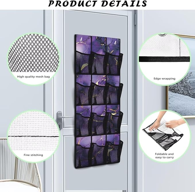 Purple Marble Hanging Storage Bags,Shoe Organizer Door Hanger,Space Saver Hanging Shoe Storage Hanging Bag,Unique Print