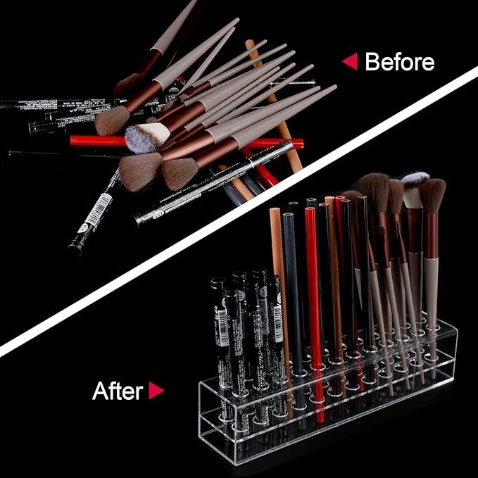Acrylic Lip Liner Organizer & Eyeliner Organizer, 24 Standard Cosmetic Pencil Makeup Brush Makeup Display Case Refillable Container
