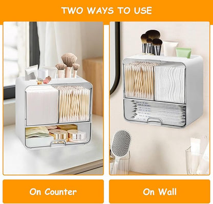 Wall Mounted Pad and Tampon Holder, Feminine Product Organizer With Drawer and Lid Wall Mounted Qtip Holder, Cotton Pad Holder for Cotton Swab, Makeup Pads, Hair Clips