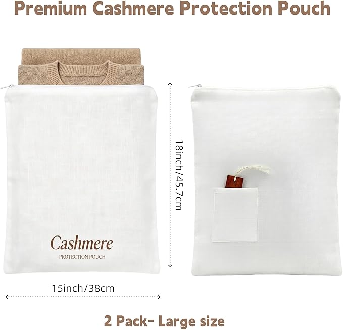 100% Lyocell Cashmere Sweater Storage Bag Set with Protective Blocks, Luxury Breathable Organizer for Closet Garment, Wool, Scarf & Travel Dust Pouch (2 Pcs Bags, 2 Pcs Blocks, Gift Box)