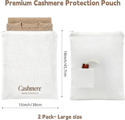 100% Lyocell Cashmere Sweater Storage Bag Set with Protective Blocks, Luxury Breathable Organizer for Closet Garment, Wool, Scarf & Travel Dust Pouch (2 Pcs Bags, 2 Pcs Blocks, Gift Box)