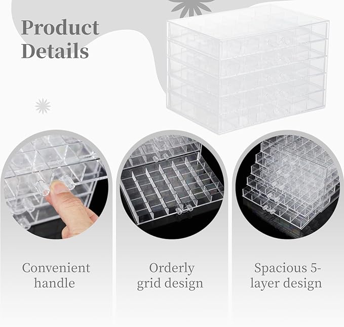 Homaisson Earring Storage Box Organizer, Acrylic Jewelry Storage Box Holder with 5 Drawers, Transparent Jewelry Display Stand with 120 Small Compartments, Earring Gift Box for Women