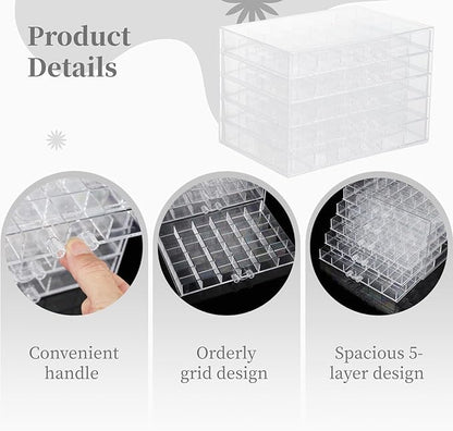 Homaisson Earring Storage Box Organizer, Acrylic Jewelry Storage Box Holder with 5 Drawers, Transparent Jewelry Display Stand with 120 Small Compartments, Earring Gift Box for Women
