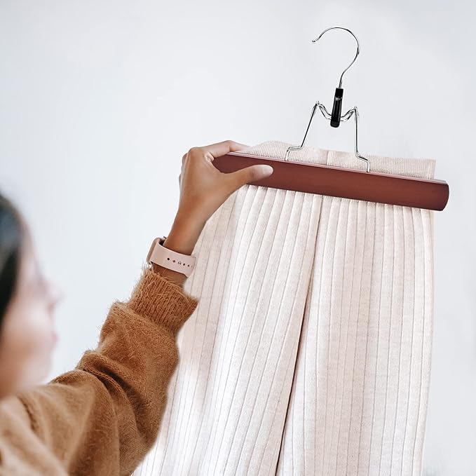 Nature Smile Wooden Non-Slip Pants Skirt Hangers - Smooth Finish Solid Wood Jeans Slack Clamp for Hair Extensions (20 Pack Cherry)
