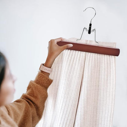 Nature Smile Wooden Non-Slip Pants Skirt Hangers - Smooth Finish Solid Wood Jeans Slack Clamp for Hair Extensions (20 Pack Cherry)