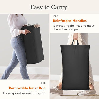 Lifewit Slim Laundry Basket with Lid, Narrow Large Laundry Hamper with Plastic Handles and Removable Bag, Tall Foldable Dirty Clothes Hampers for Laundry Room, Bedroom, Bathroom, Dorm, 65L Black
