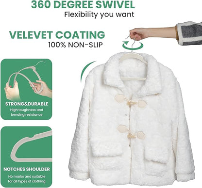 InfiniPower 50 Pack Velvet Hangers, Heavy Duty Non-Slip Clothes Hangers with Shoulder Notches, Coat Suit Hangers with 360° Swivel Hooks, White