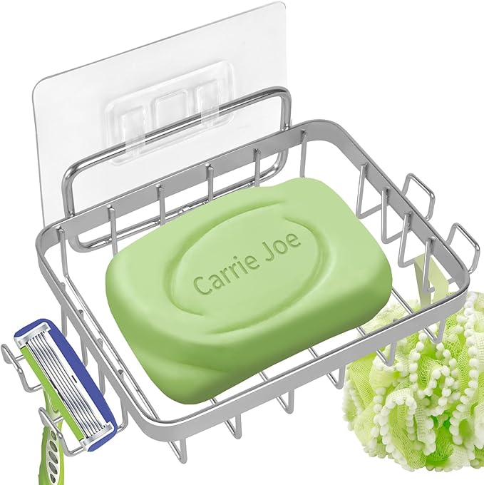 Carrie Joe Soap Dish Holder, No Drilling, 304 Rustproof Stainless Steel, Wall Mounted Soap Holder Soap Tray Bar Soap Sponge Holder for Bathroom & Kitchen