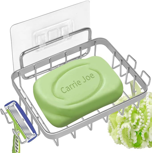Carrie Joe Soap Dish Holder, No Drilling, 304 Rustproof Stainless Steel, Wall Mounted Soap Holder Soap Tray Bar Soap Sponge Holder for Bathroom & Kitchen