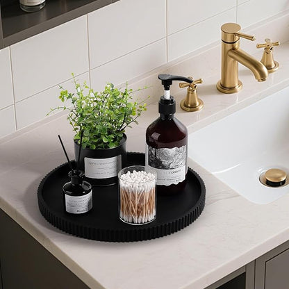 Silicone Bathroom Tray Round Kitchen Counter Organizer Decorative Vanity Accessories Coffee Table Decor for Perfume, Candle, Soap Dish, 12 Inch, Black