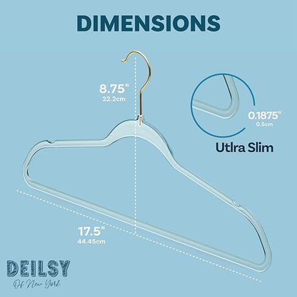 DEILSY™ Clear Hangers 50 Pack with Gold Hook - Non Velvet Slim Hangers - Durable Hanger Space Saver for Closet Organization, Shirts, Dresses, Jackets, Pants, Adult Clothes Storage Solution