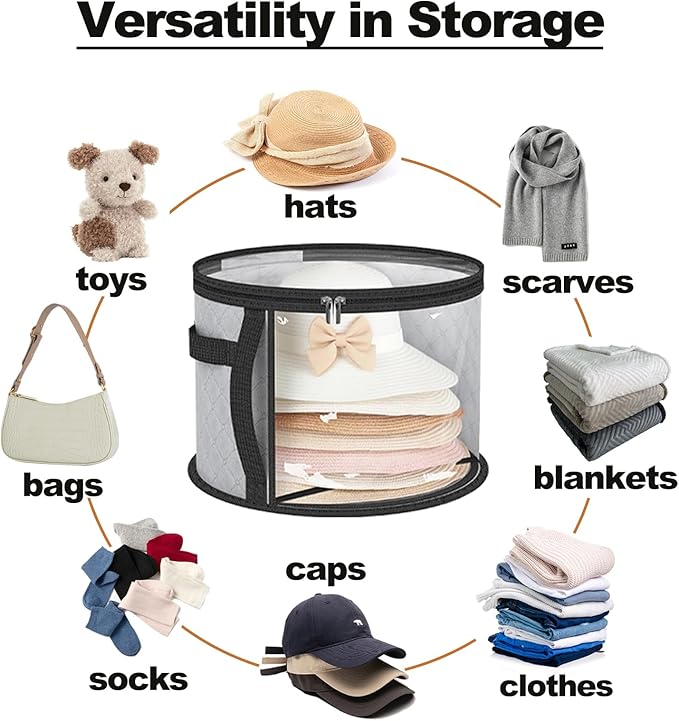 Oversized Clear Hat-Organizer Bag for Travel and Storage, Large Capacity Caps Cowboy Hat-Storage for Closet With Handles, Hat Box Storage for Women & Men (Grey)