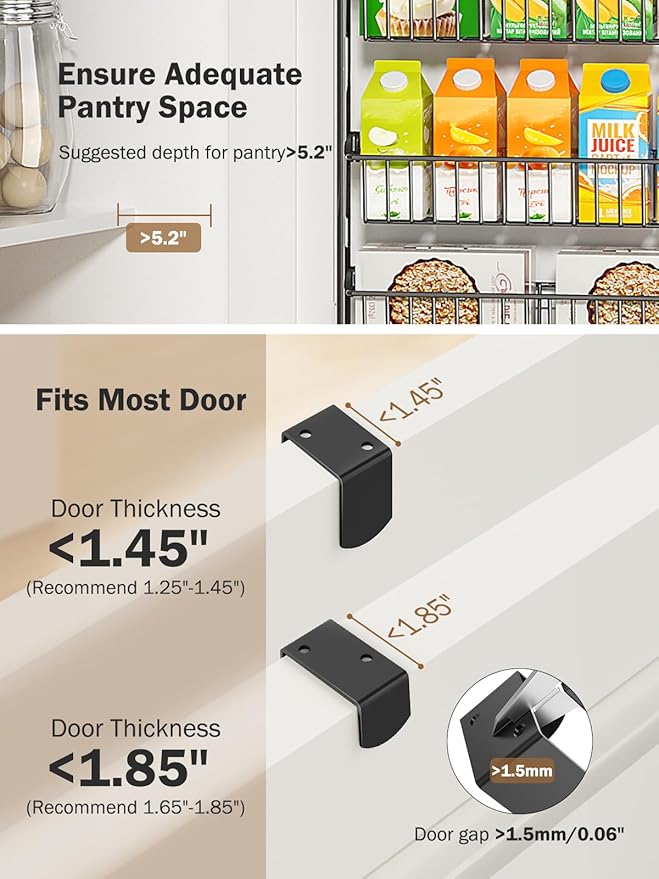 Delamu Over The Door Pantry Organizer, 9-Tier Pantry Door Organizers and Storage with Adjustable Basket, Metal Hanging Spice Rack, Seasoning Organizer, Door Organizer for Home Kitchen Bathroom, Black